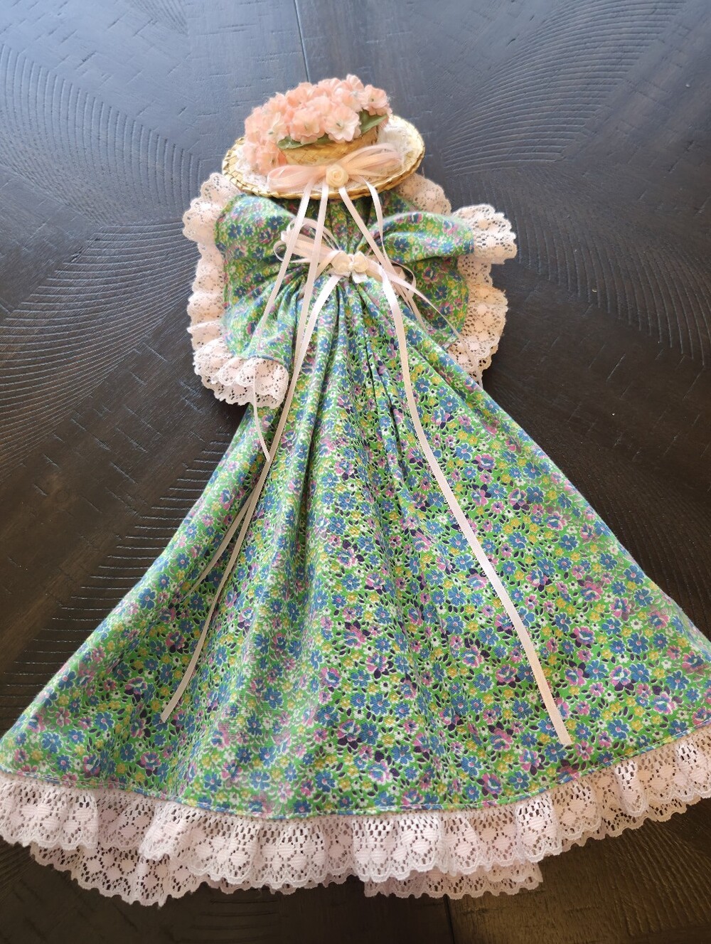 Vintage Handmade Broom Doll Floral Grandmacore Kitchen Wall Decor